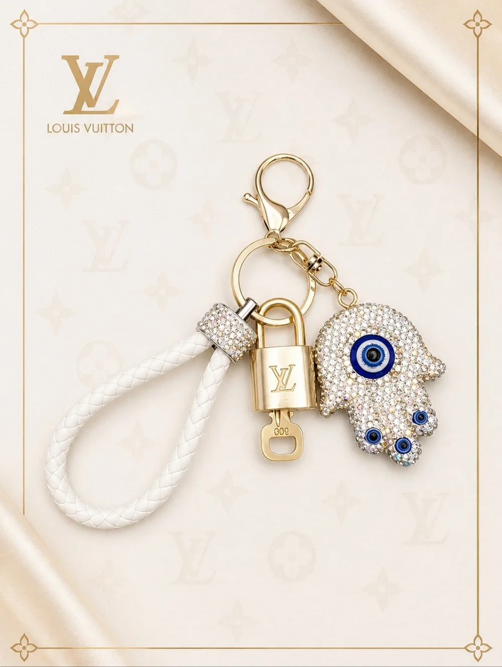 Authentic Louis Vuitton Lock & Key with unbranded Evil Eye Bagcharm